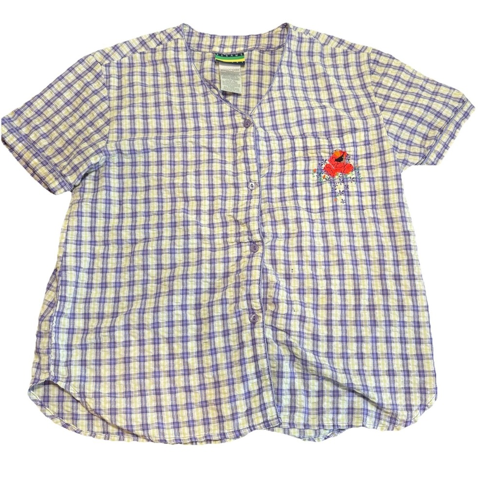 VIntage Sesame Street Shirt Embroidered Elmo Women's Medium Plaid Pajama Top